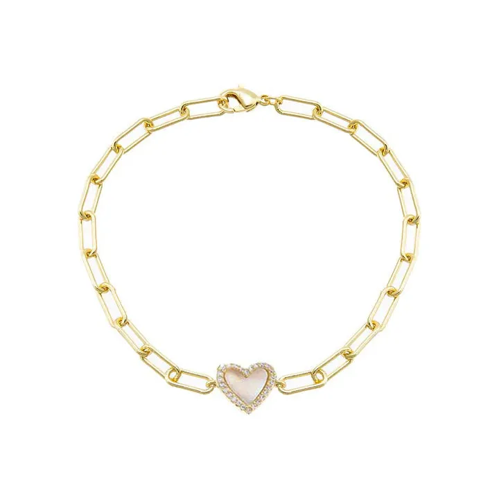 Pavè Heart Paperclip Bracelet