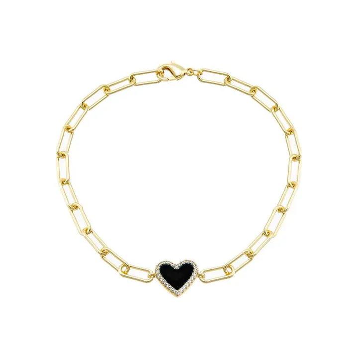 Pavè Heart Paperclip Bracelet