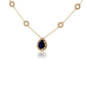 Pear Shape Sapphire Pendant with Diamond Halo & Diamond Accented Chain