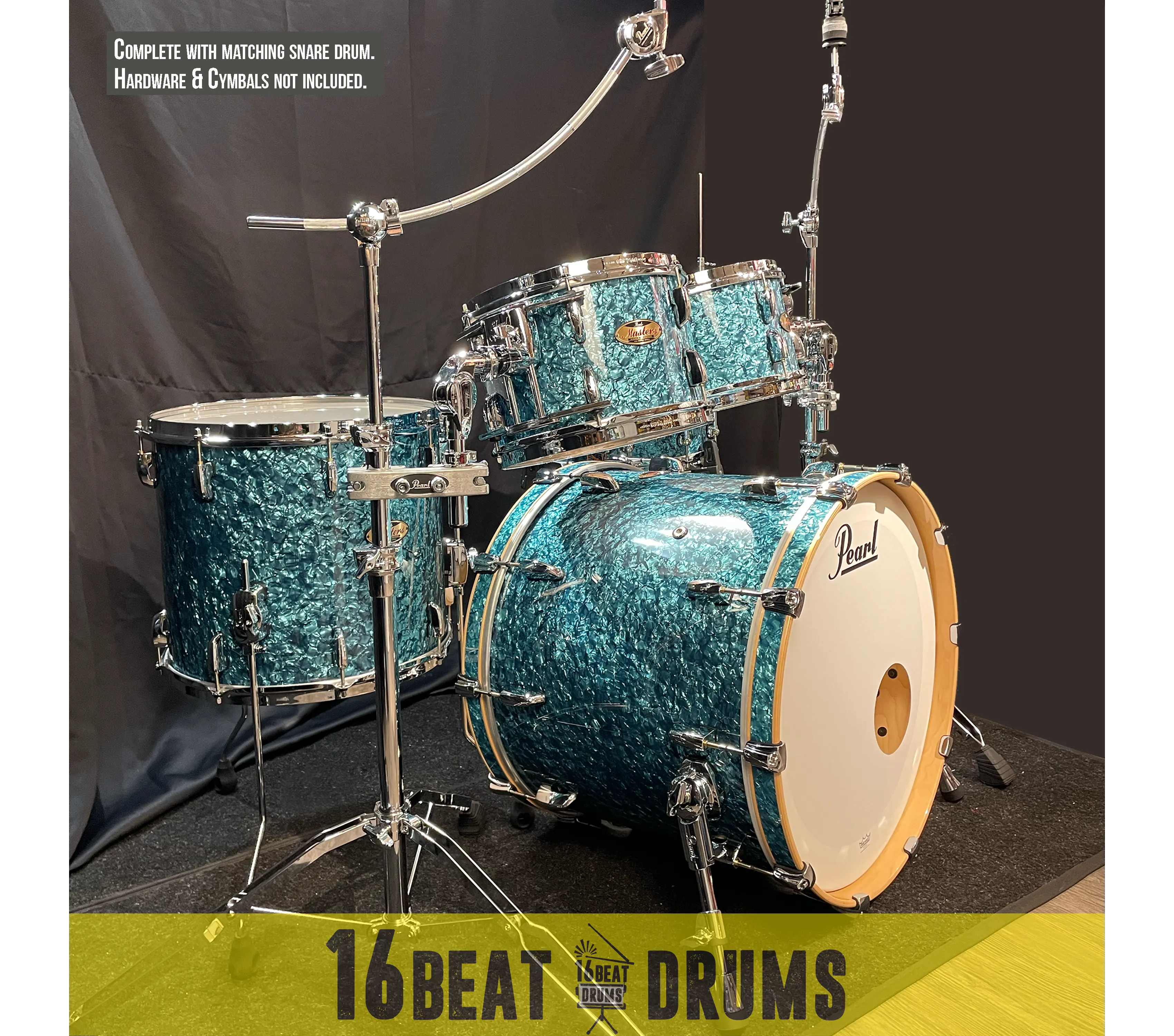 Pearl Masters Maple Reserve series in Turquoise Pearl, complete 5 piece shell set including matching snare drum