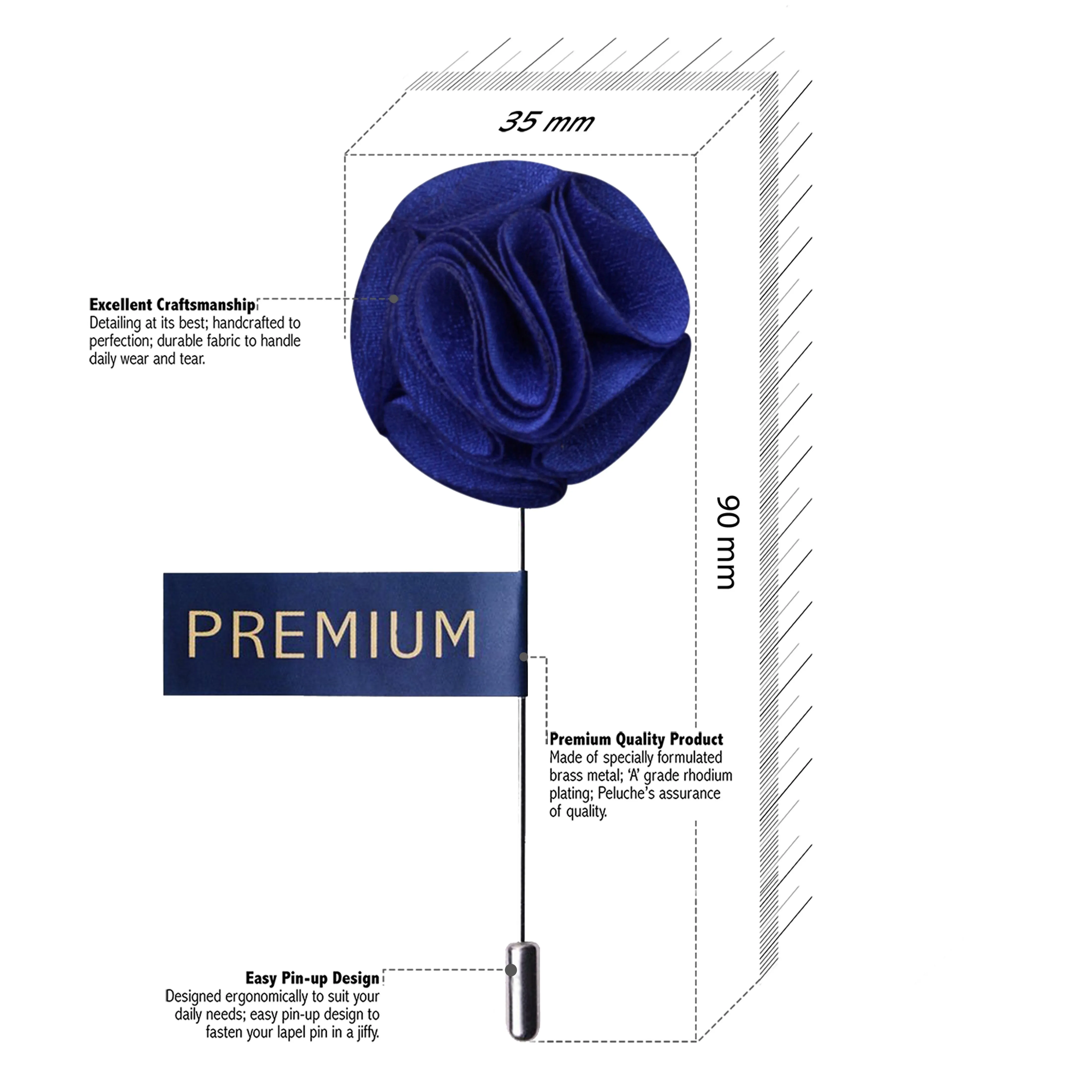 Peluche Floral Elegance Royal Blue Colored Brooch for Men