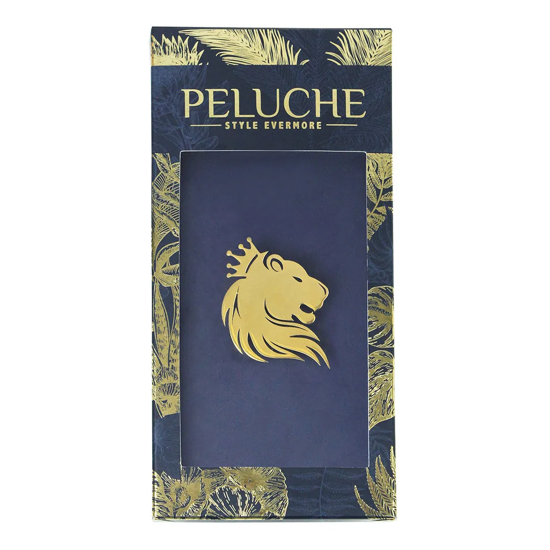 Peluche Majestic Lion Golden Stainless Steel Lapel Pin for Men