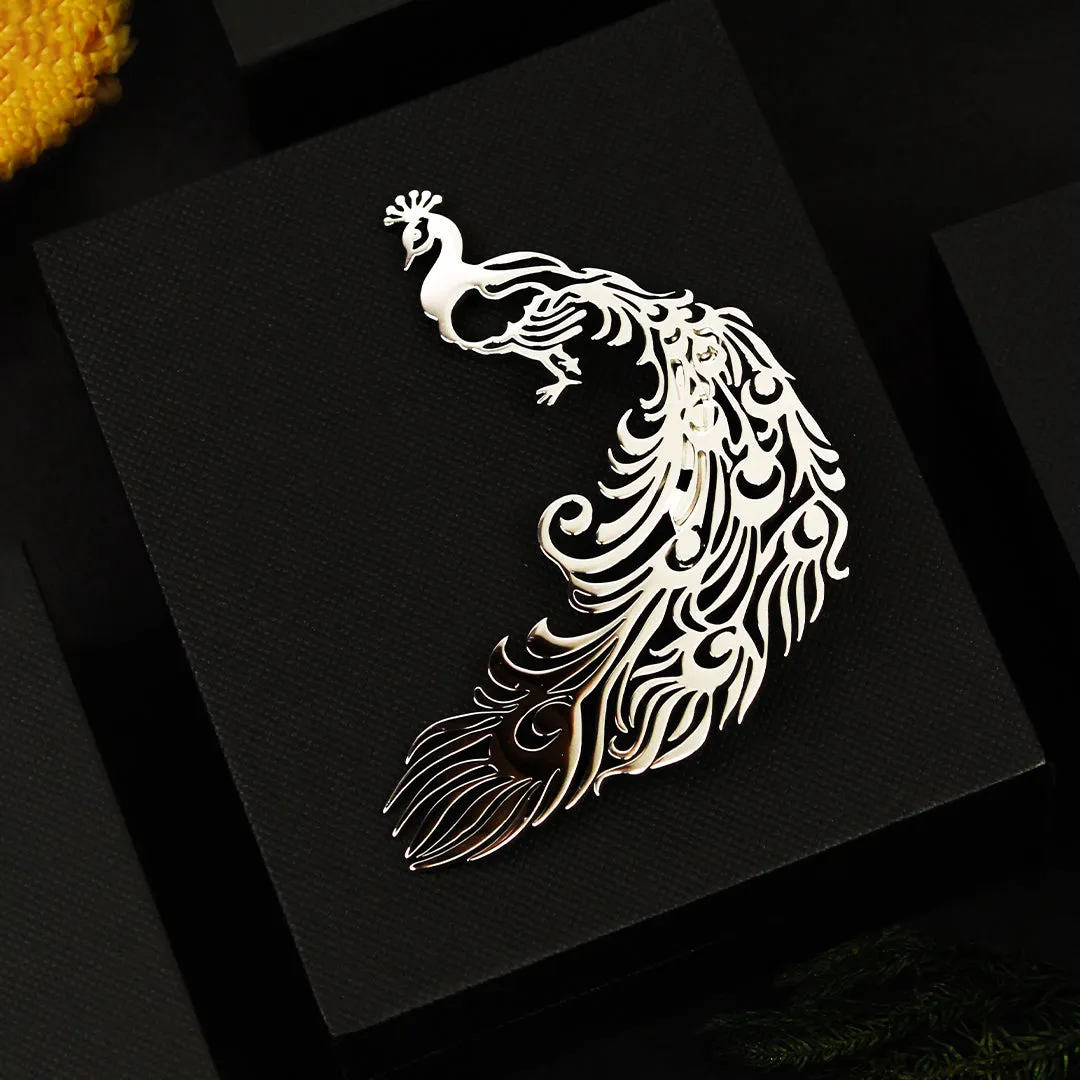 Peluche Peacock Elegance Silver Stainless Steel Lapel Pin for Men