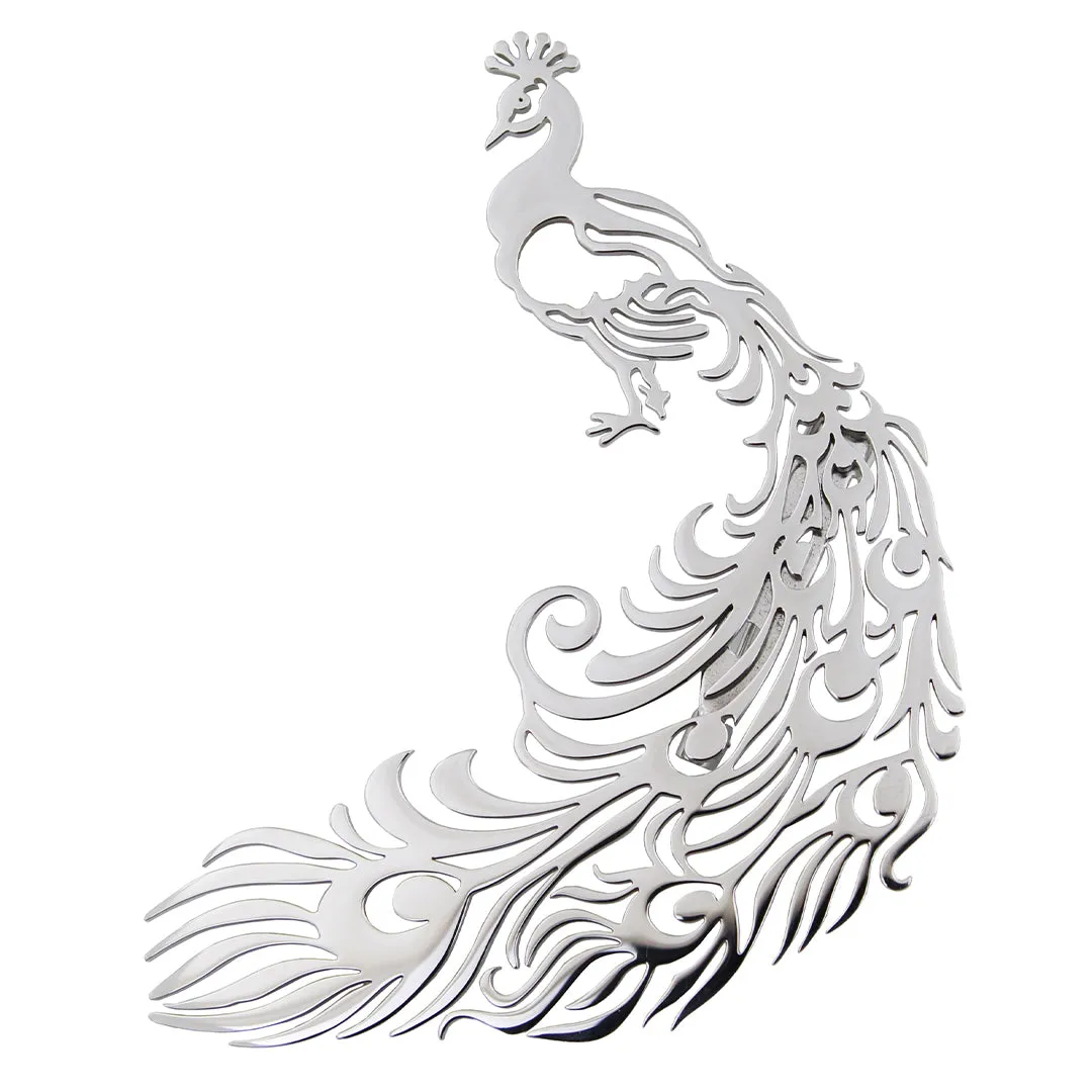 Peluche Peacock Elegance Silver Stainless Steel Lapel Pin for Men