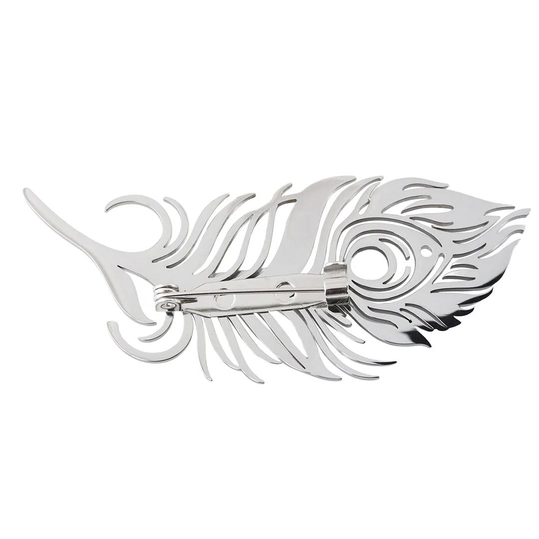 Peluche Peacock Plume Silver Stainless Steel Lapel Pin for Men