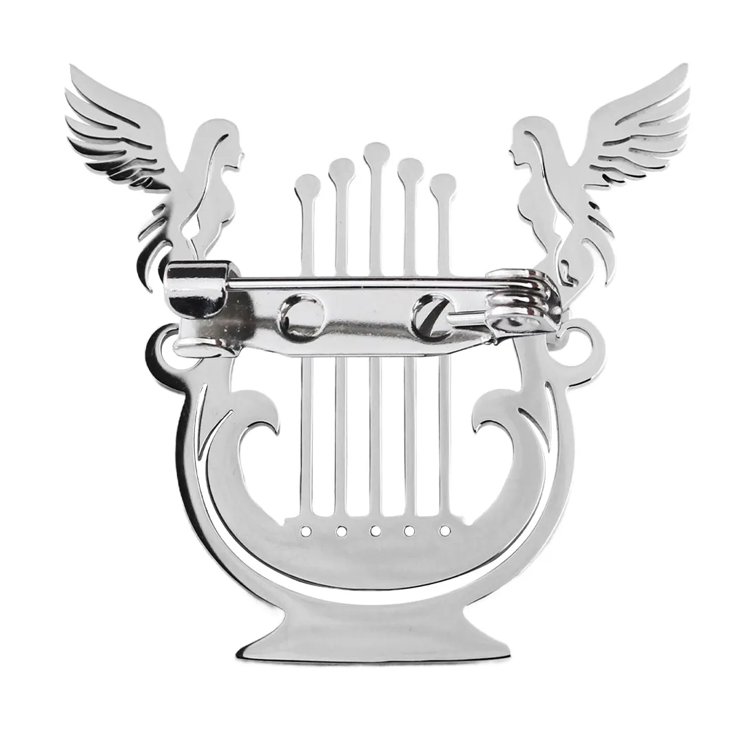 Peluche Seraph Harp Silver Stainless Steel Lapel Pin for Men