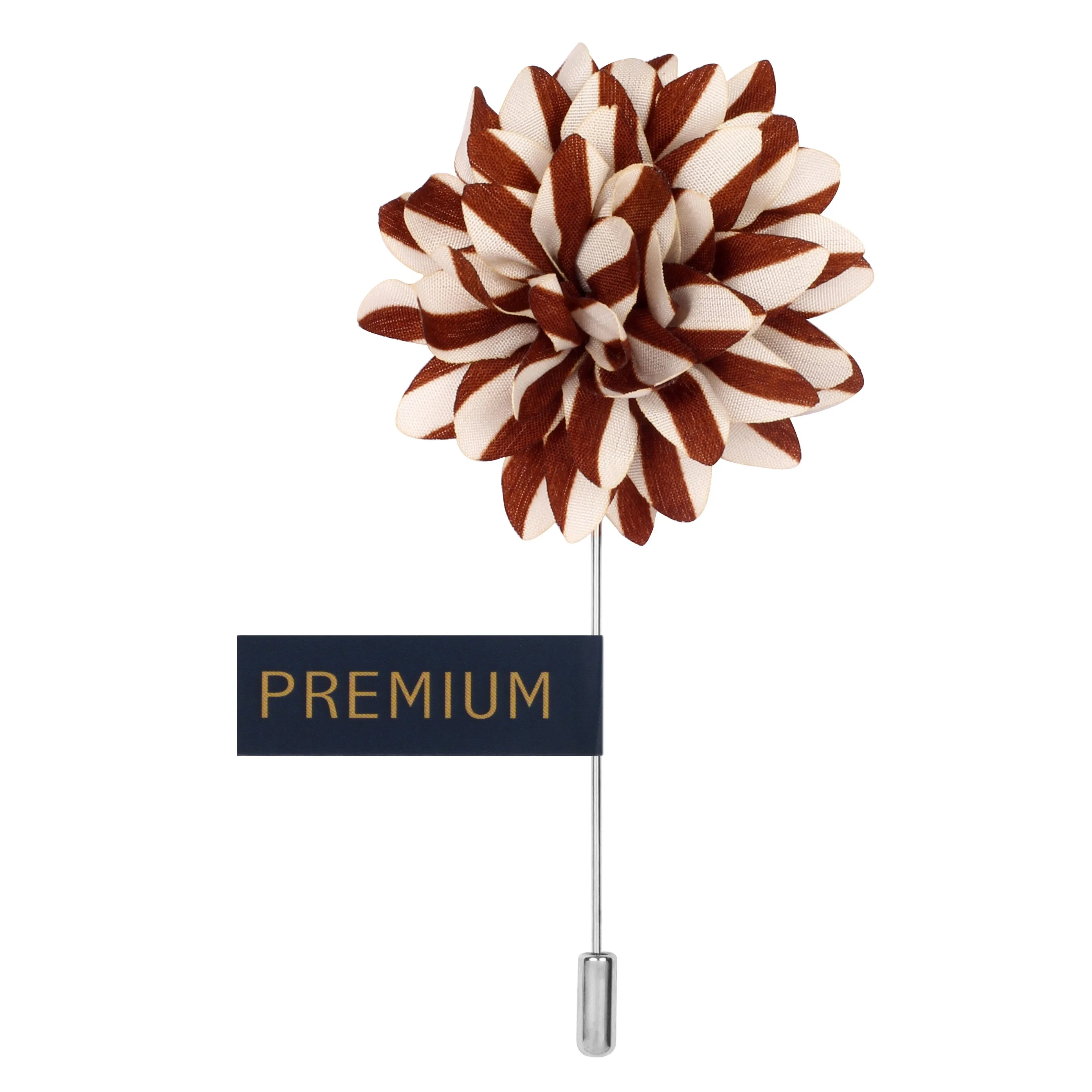 Peluche Striped Petals Brown, White Brooch Lapel Pin