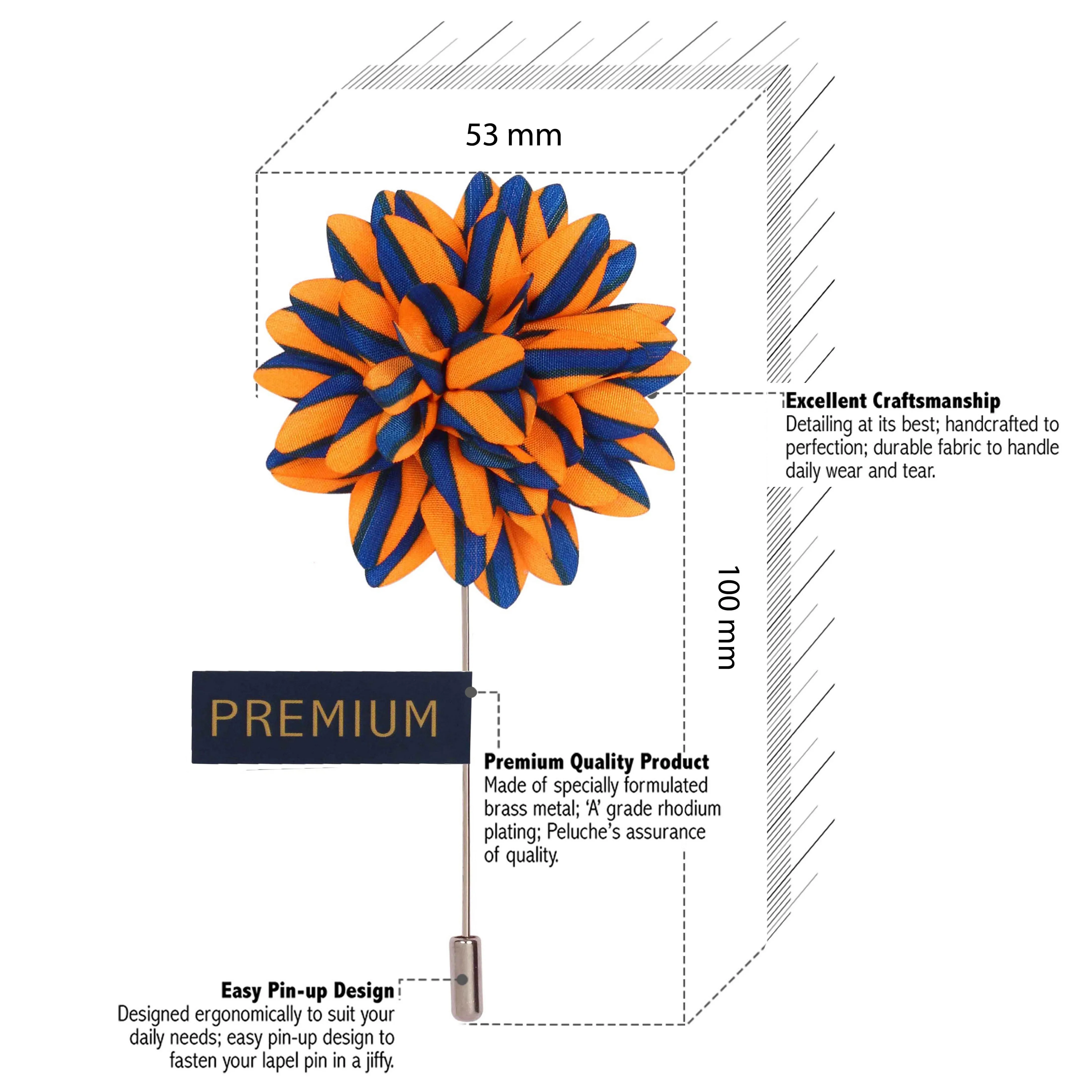 Peluche Striped Petals Orange, Blue Brooch Lapel Pin