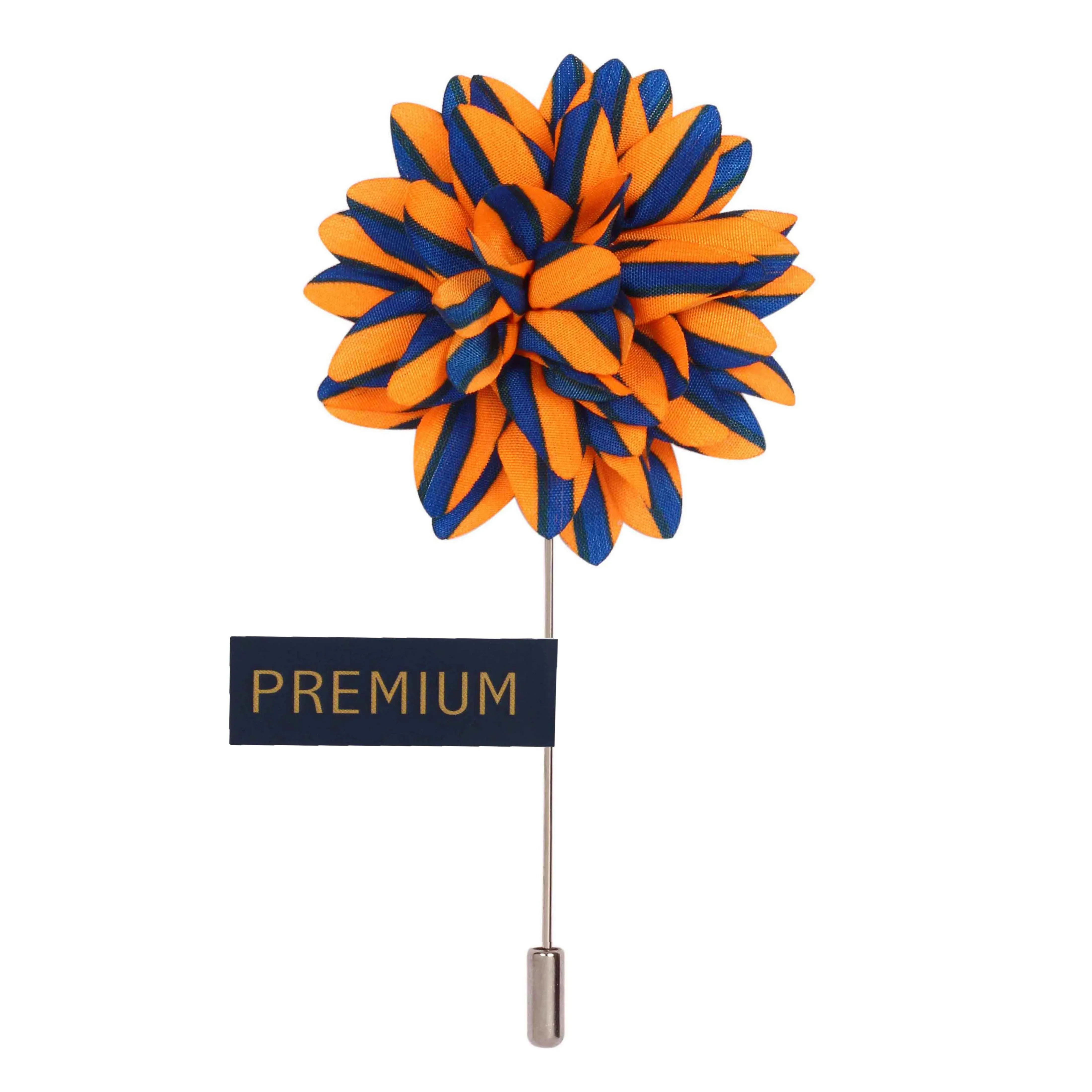 Peluche Striped Petals Orange, Blue Brooch Lapel Pin