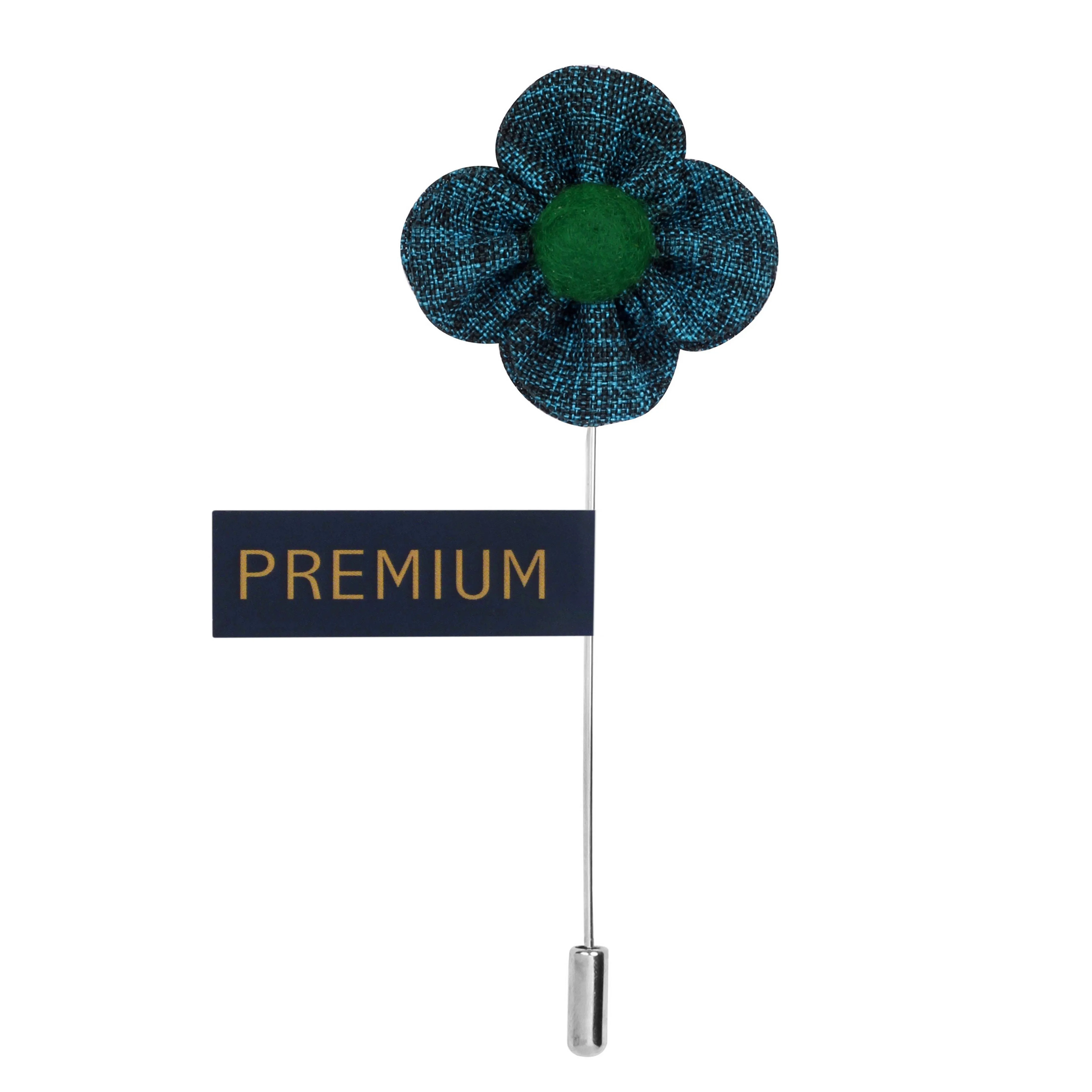 Peluche The Four Petal Checkerd Flower Blue, Green Brooch Lapel Pin