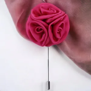 Peluche Tri Flower Magenta Colored Brooch / Lapel Pin for Men