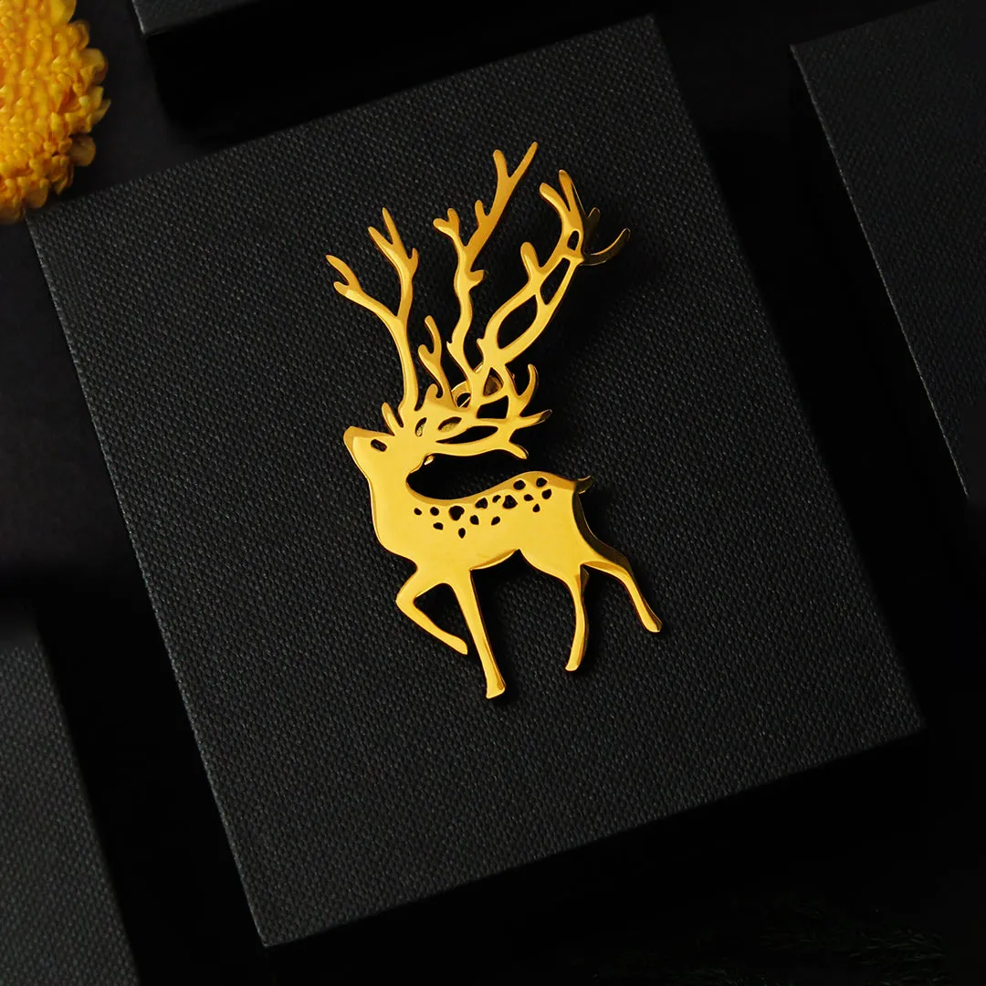 Peluche Whimsy Deer Golden Stainless Steel Lapel Pin for Men