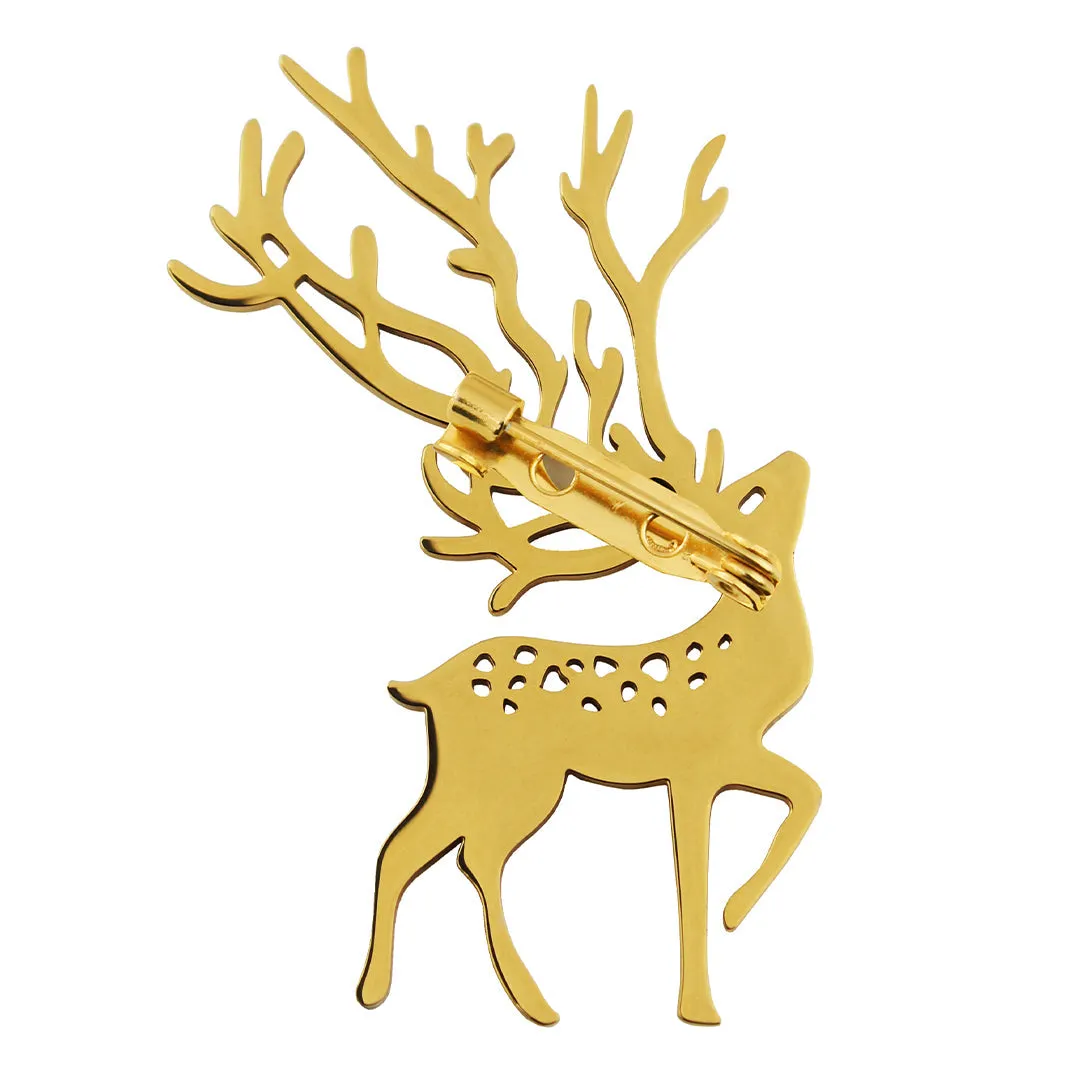 Peluche Whimsy Deer Golden Stainless Steel Lapel Pin for Men