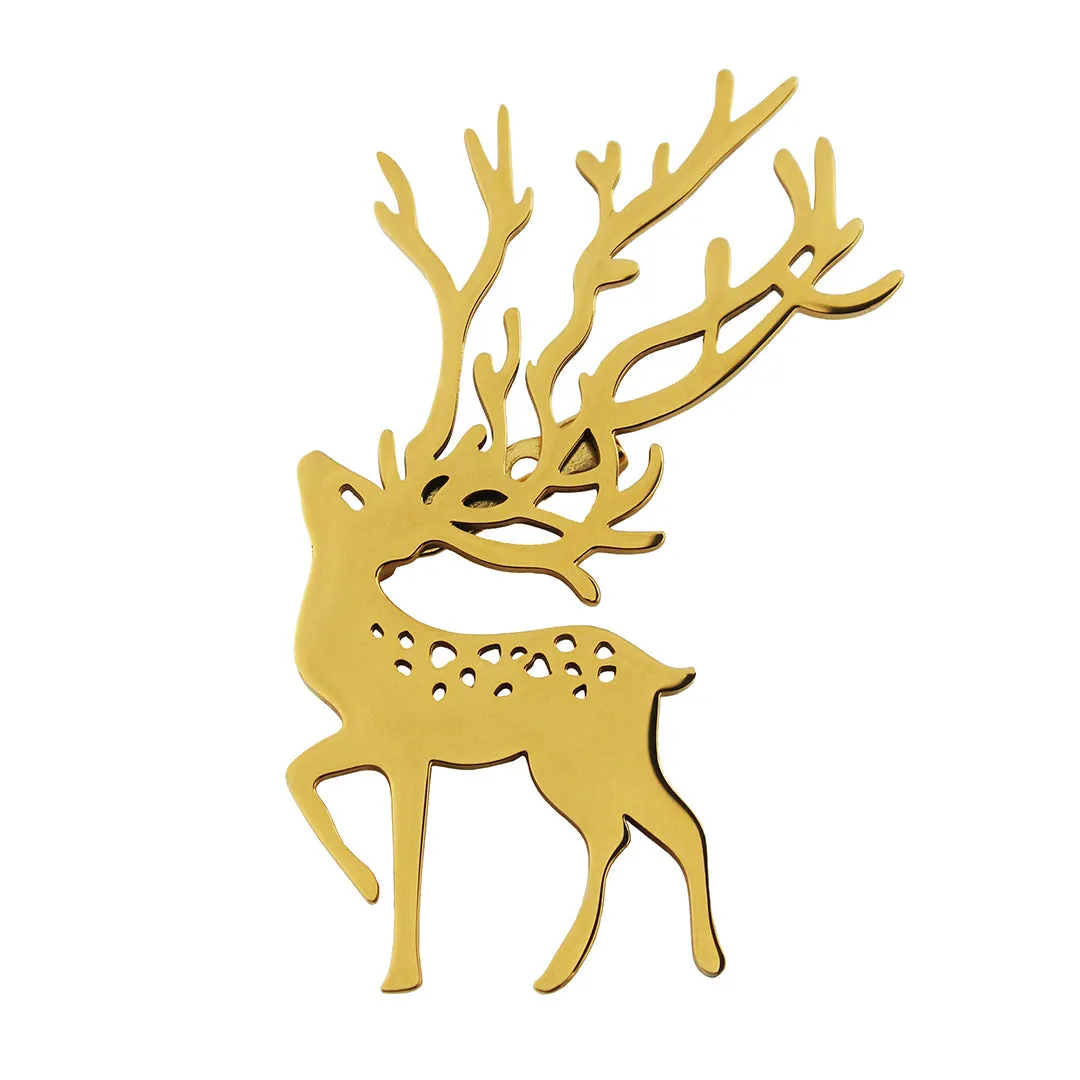 Peluche Whimsy Deer Golden Stainless Steel Lapel Pin for Men