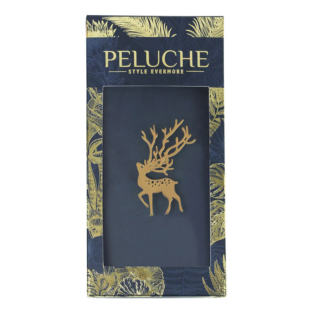 Peluche Whimsy Deer Golden Stainless Steel Lapel Pin for Men