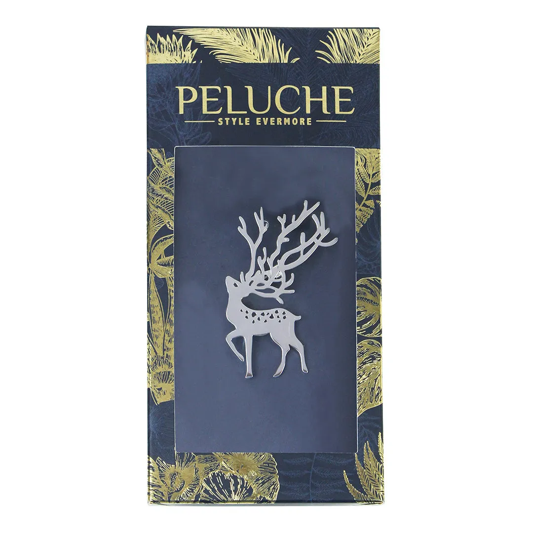 Peluche Whimsy Deer Silver Stainless Steel Lapel Pin for Men