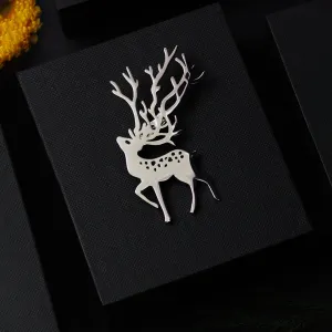 Peluche Whimsy Deer Silver Stainless Steel Lapel Pin for Men