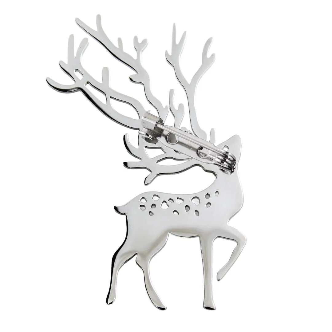 Peluche Whimsy Deer Silver Stainless Steel Lapel Pin for Men