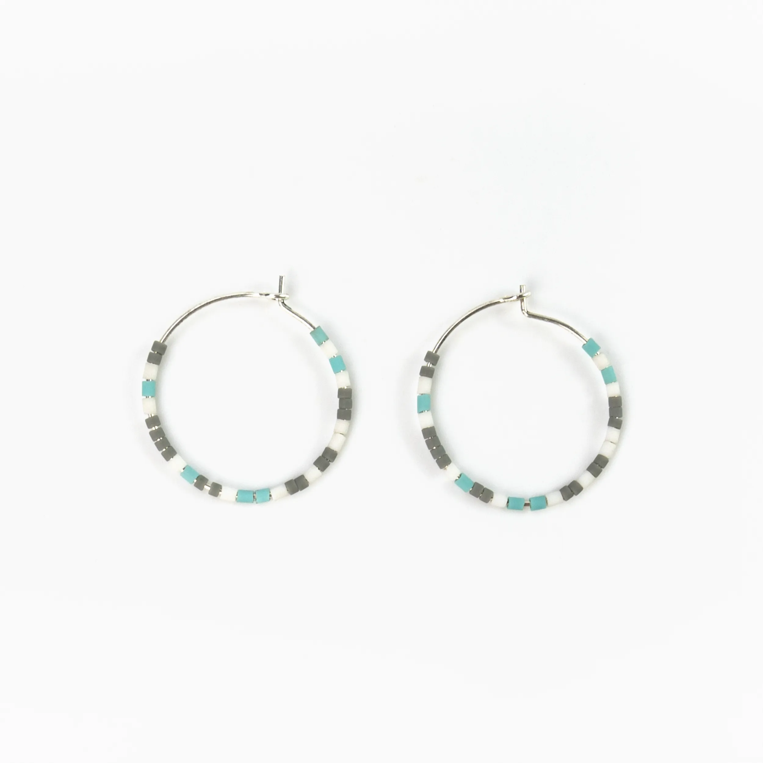 Pineapple Island Cali Surf Beaded Hoop Earrings - blue, grey and white