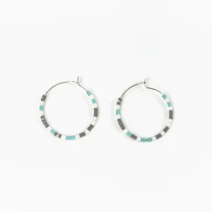 Pineapple Island Cali Surf Beaded Hoop Earrings - blue, grey and white