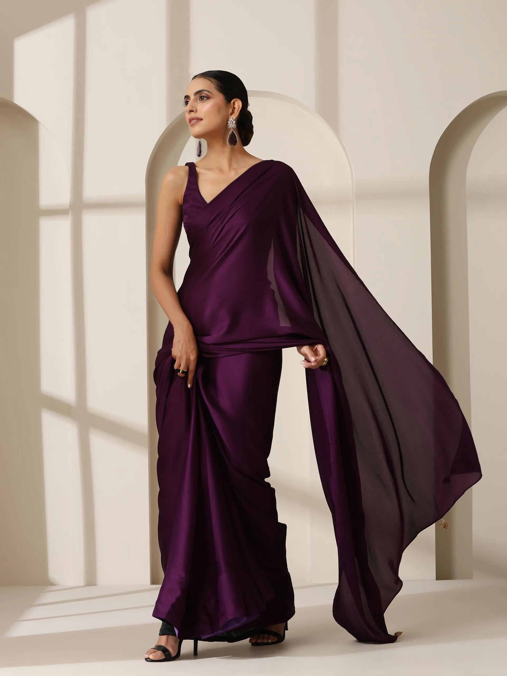 Purple Rain Satin Saree with Blouse Fabric