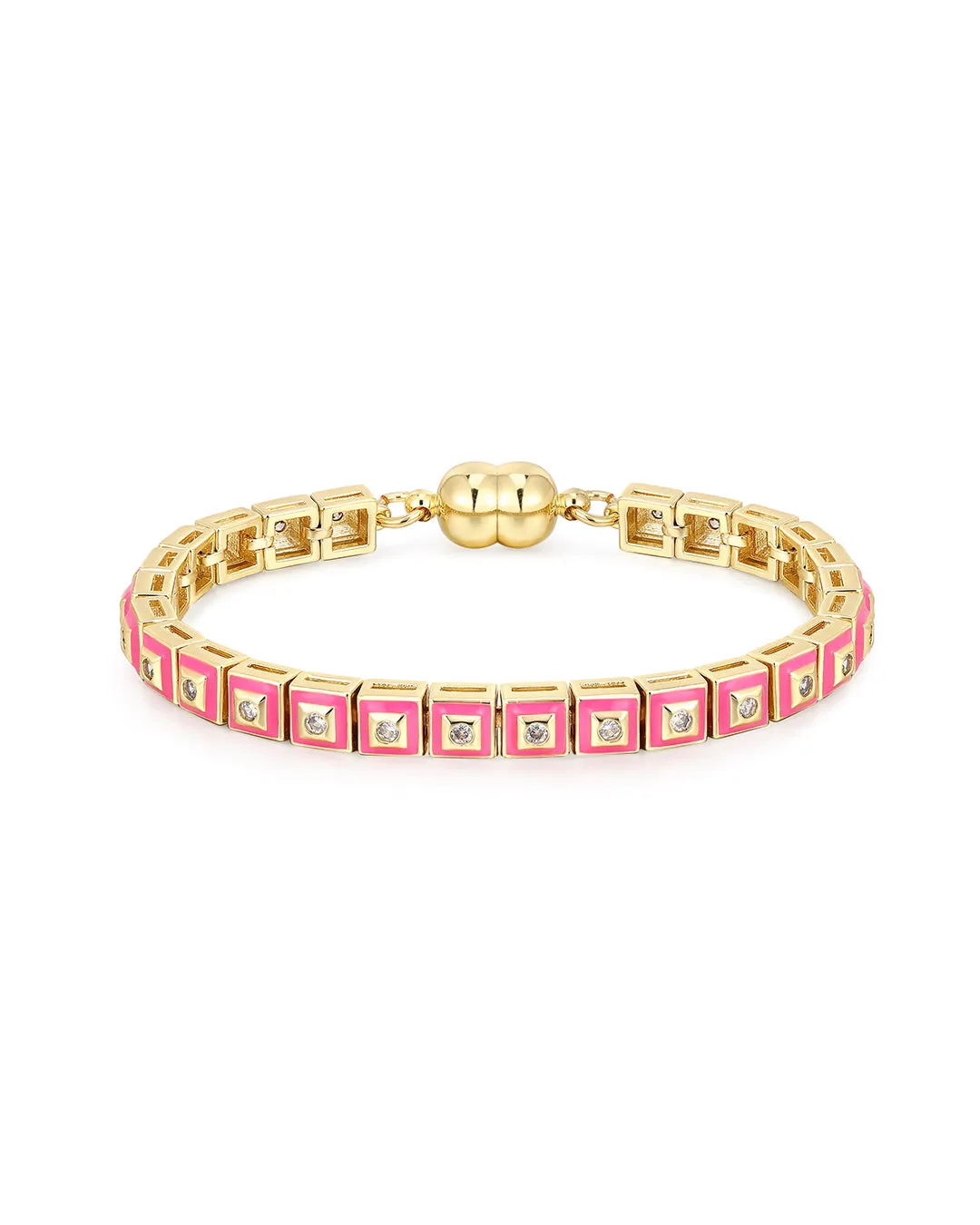 Pyramid Stud Tennis Bracelet- Hot Pink- Gold