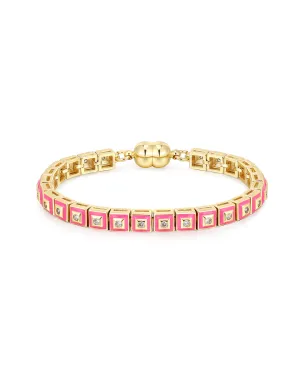 Pyramid Stud Tennis Bracelet- Hot Pink- Gold