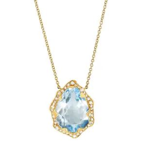 Queen Water Drop Aquamarine Necklace with Full Pavé Diamond Halo