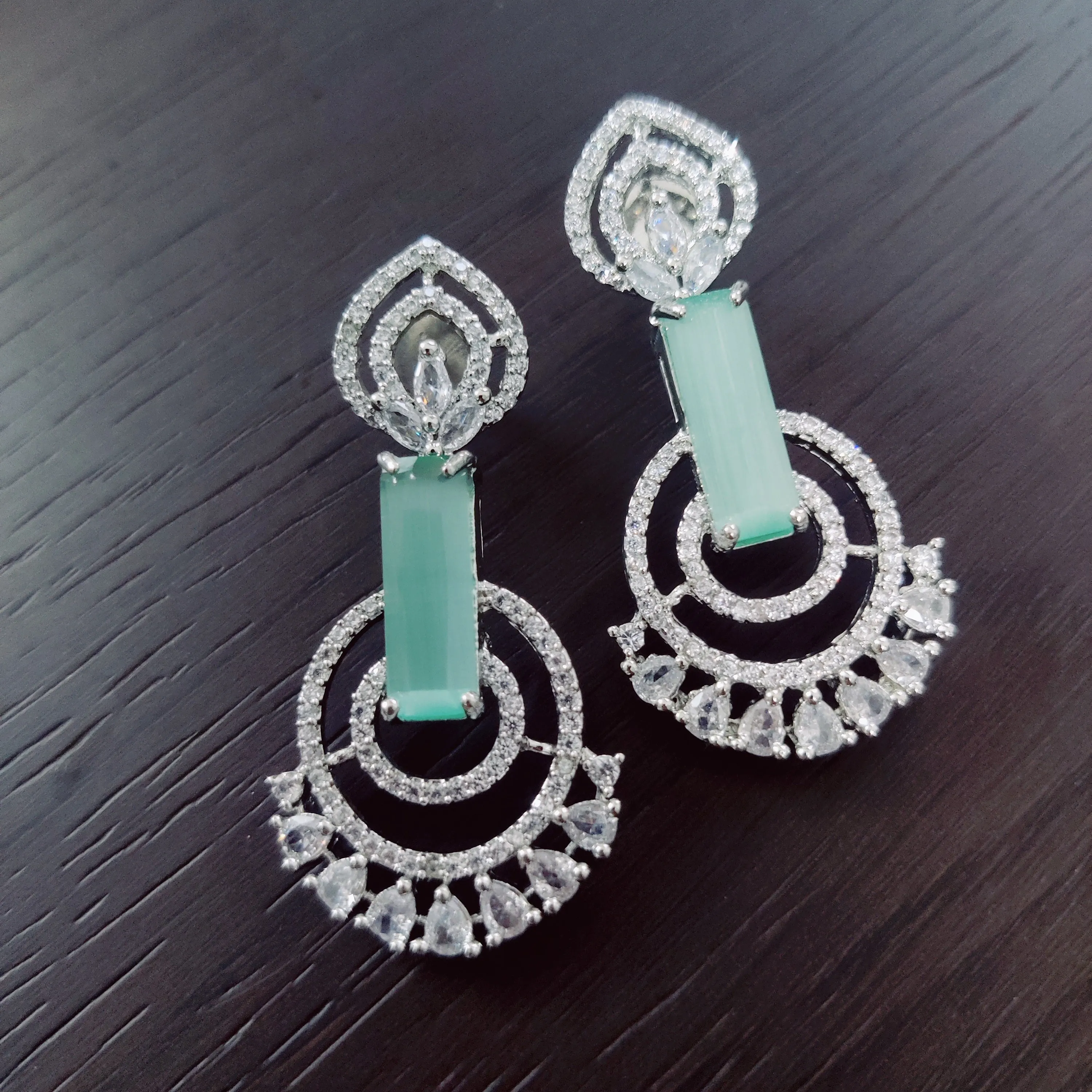 Radiant Mint Green Rhodium Earrings