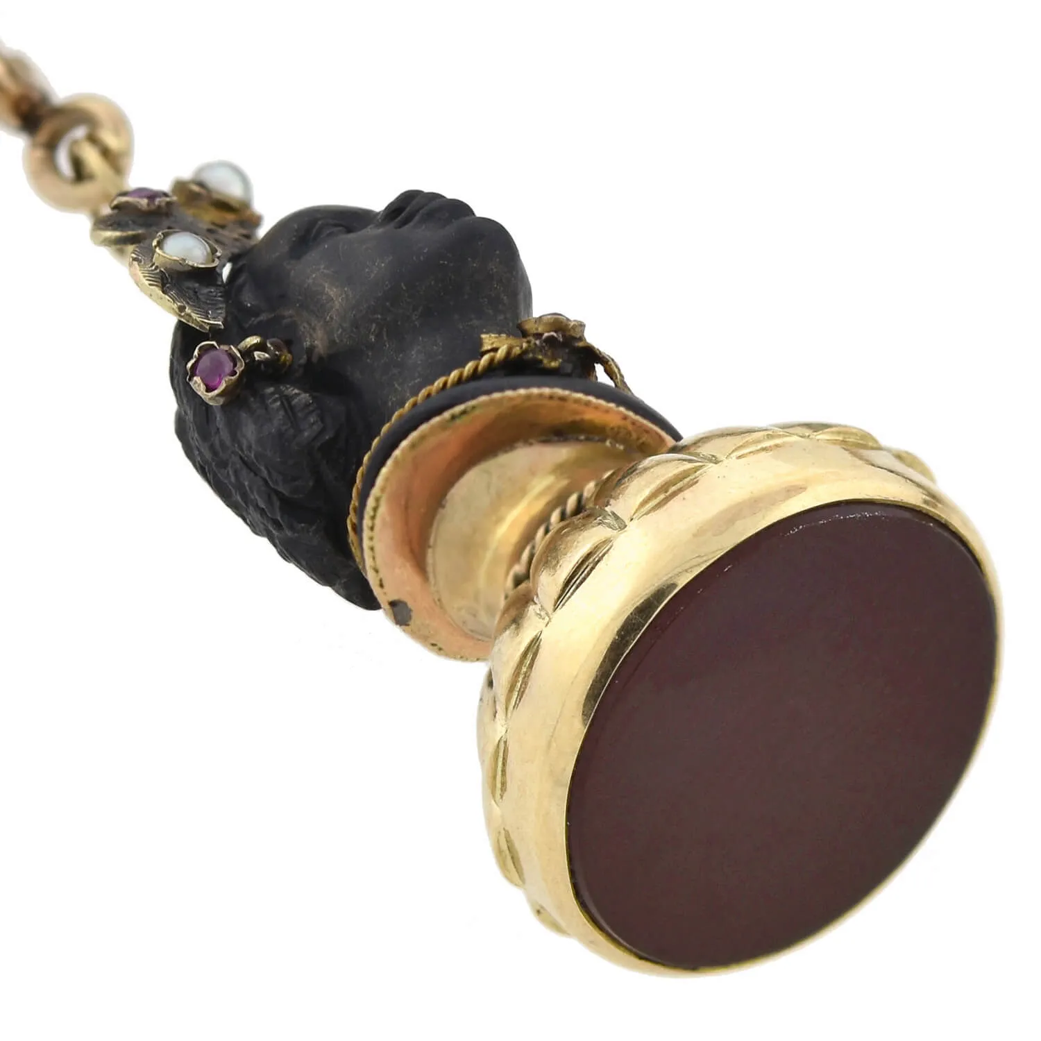 Rare Victorian   Georgian Blackamoor   Multi-Gemstone Fob Compilation Necklace 20.25"