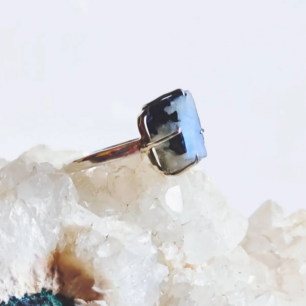 Raw Rainbow Moonstone Birthstone Ring