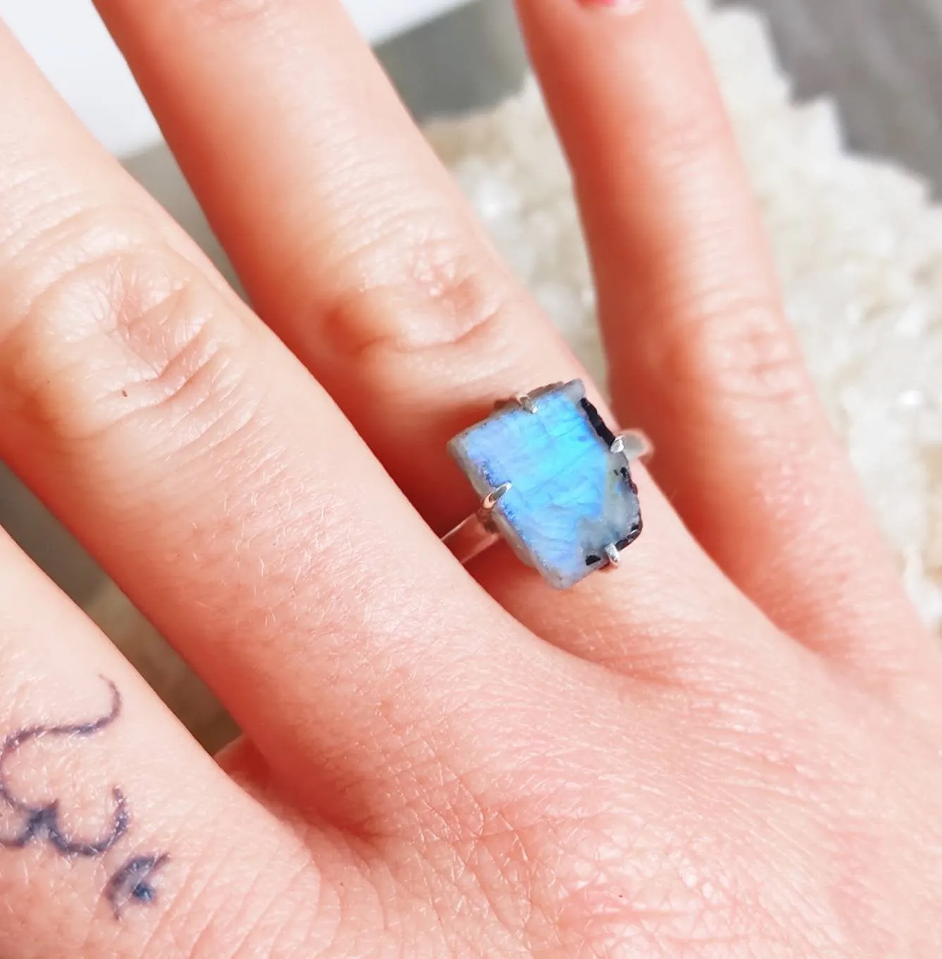 Raw Rainbow Moonstone Birthstone Ring