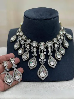 Real Polki Diamond Necklace With Drop Pendants