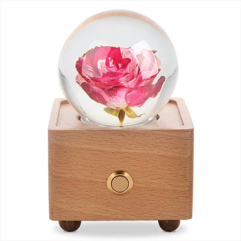 Real Preserved Flower Wireless Bluetooth Speaker, LED Night Light in Glass Dome