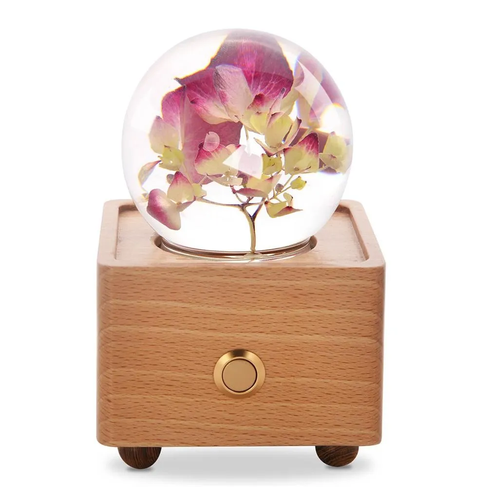 Real Preserved Flower Wireless Bluetooth Speaker, LED Night Light in Glass Dome