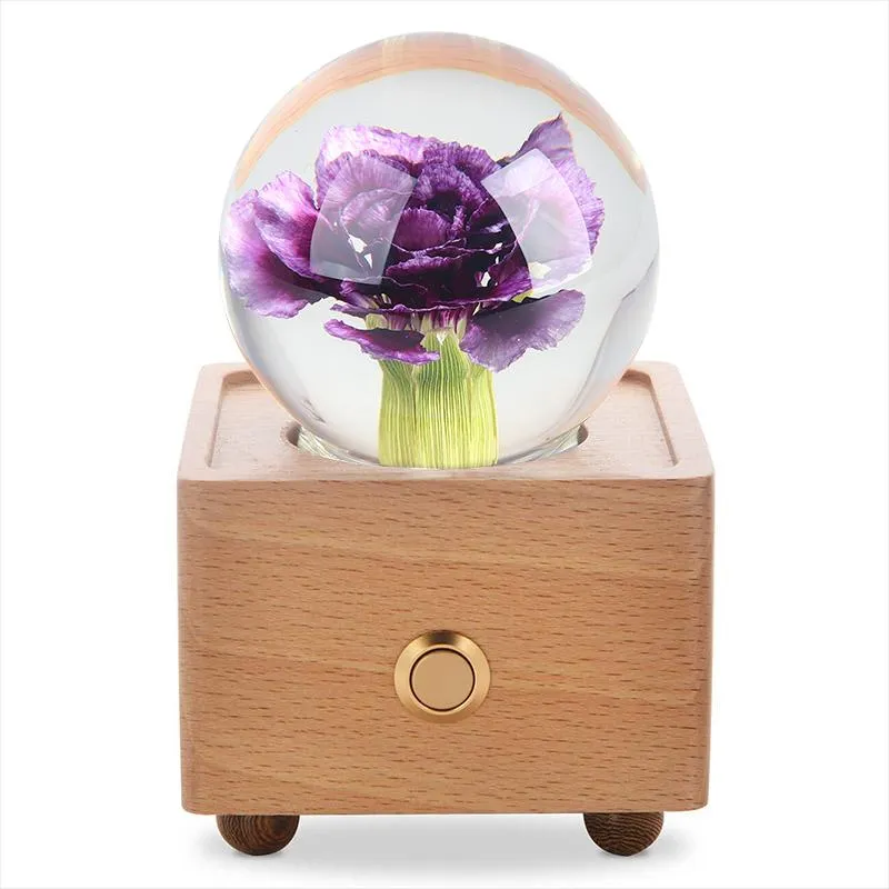 Real Preserved Flower Wireless Bluetooth Speaker, LED Night Light in Glass Dome