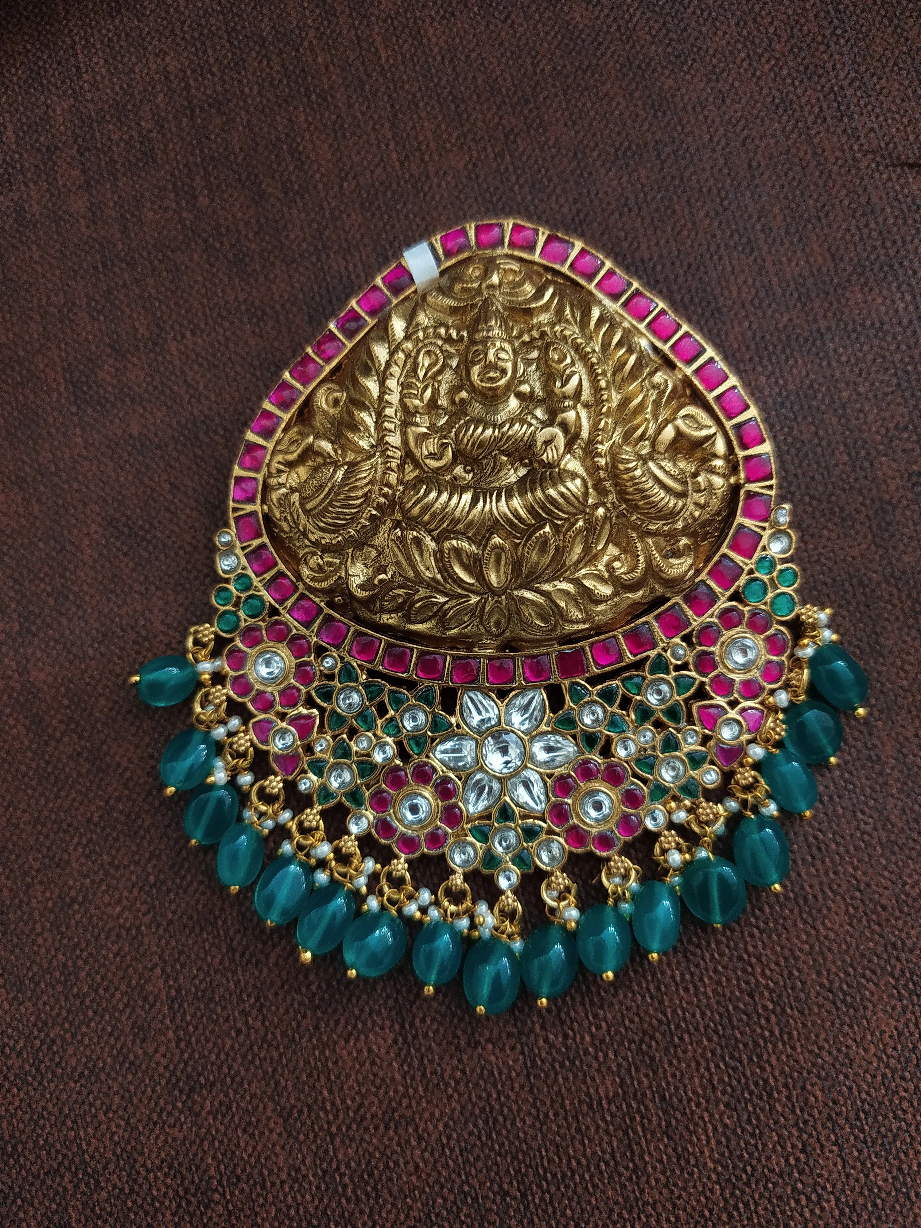 Regal Elegance Jadau Kundan Antique Divine Pendant with Beads Dangling