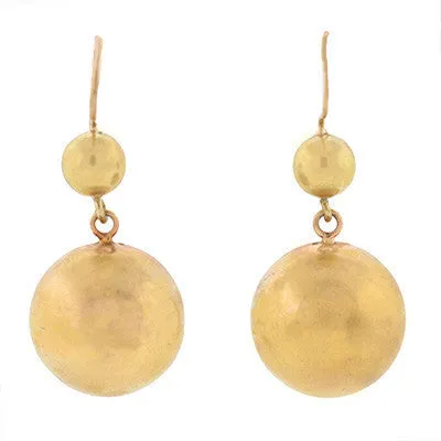 Retro 14kt Yellow Gold Ball Dangling Earrings