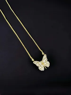 Rhinestone Embellished Butterfly Pendant Necklace