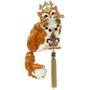 Ritzy Couture Princess Kitty Ginger Tabby Pin/Pendant (Goldtone) - Orange/White/Amethyst