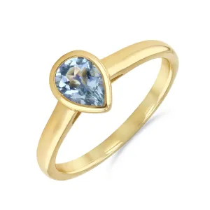 Rosa Mer 0.60ct Pear Cut Aquamarine Rubover Ring | 9K Yellow Gold