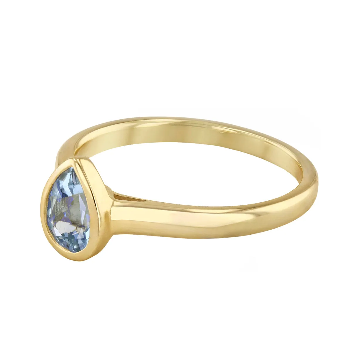 Rosa Mer 0.60ct Pear Cut Aquamarine Rubover Ring | 9K Yellow Gold