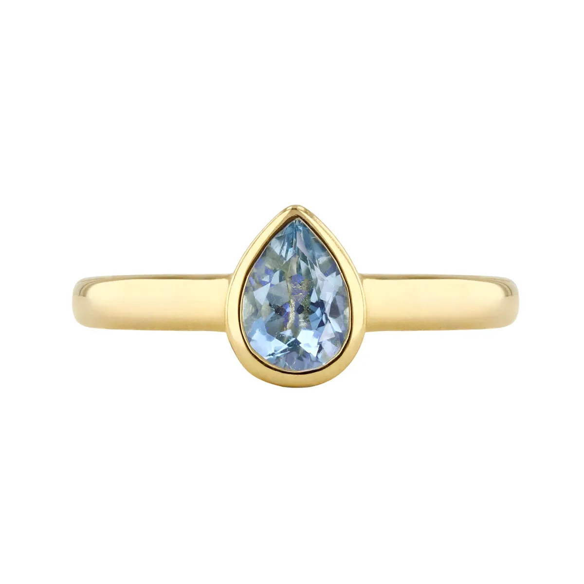 Rosa Mer 0.60ct Pear Cut Aquamarine Rubover Ring | 9K Yellow Gold