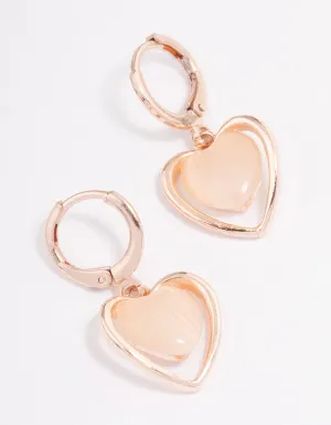 Rose Gold Cats Eye Heart Huggie Earrings