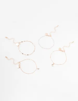 Rose Gold Mixed Butterfly Charm Bracelets 4-Pack