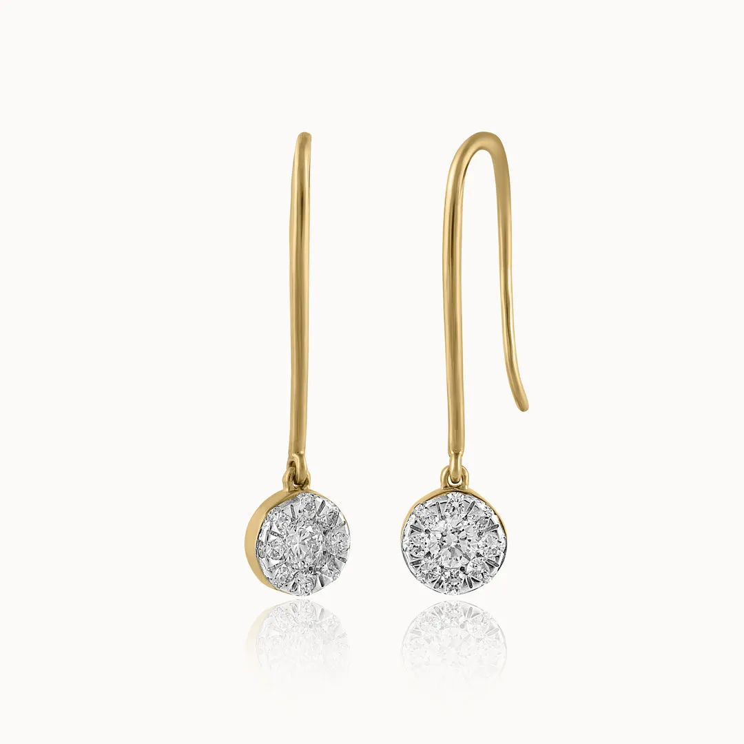 Round Cluster Diamond Drop Earrings