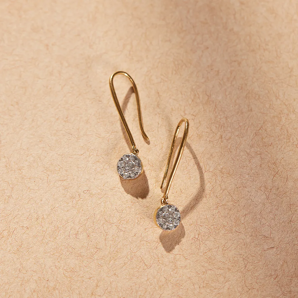 Round Cluster Diamond Drop Earrings