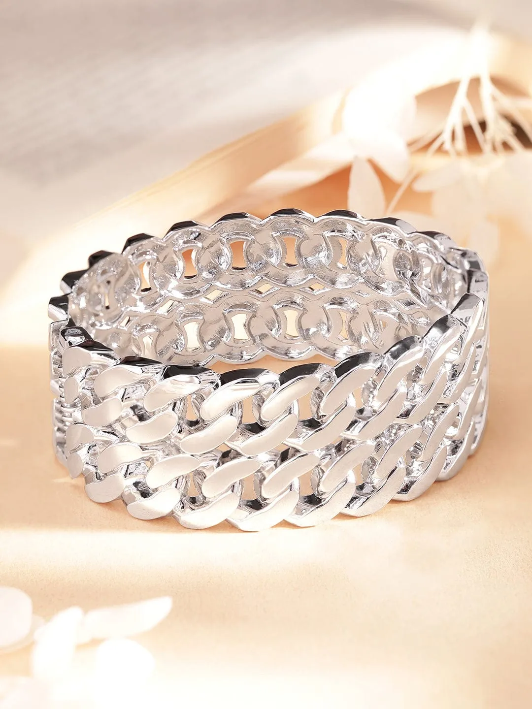 Rubans Voguish Rhodium Plated Cuban Link Pattern Statement Bracelet