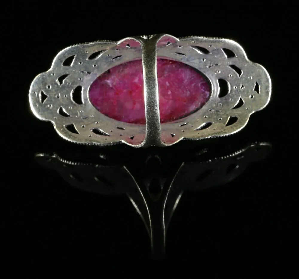 Ruby Marcasite Large Silver Ring