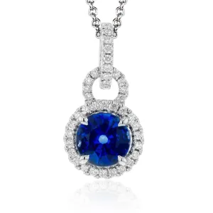 Sapphire Pendant Necklace in 18k Gold with Diamonds